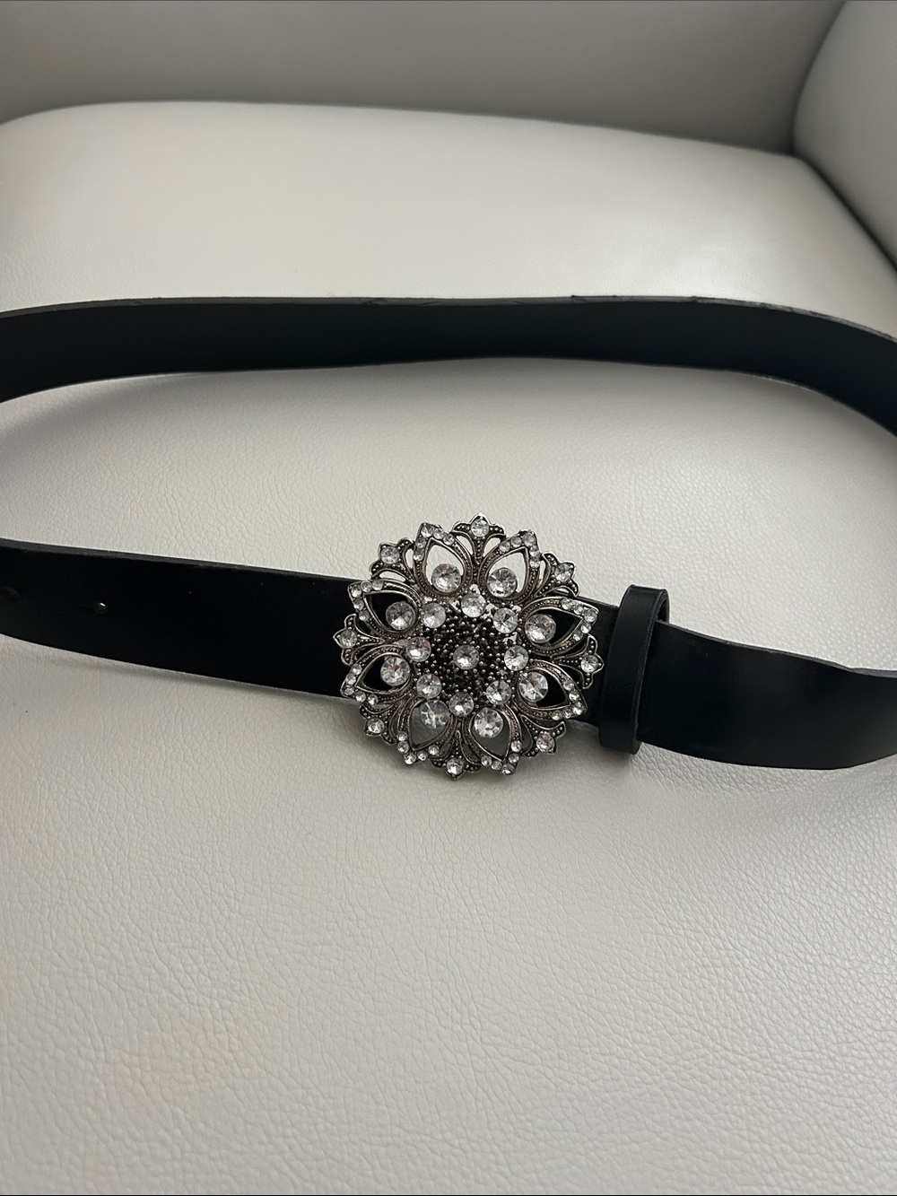Crystal Floral Medallion Black Belt